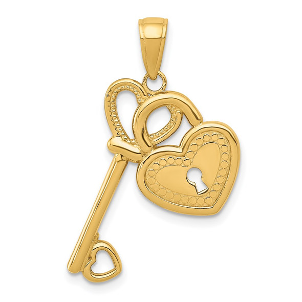 14k Yellow Gold Heart Key and Lock Pendant