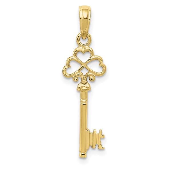 10k Yellow Gold Polished 3-D Hearts Key Pendant