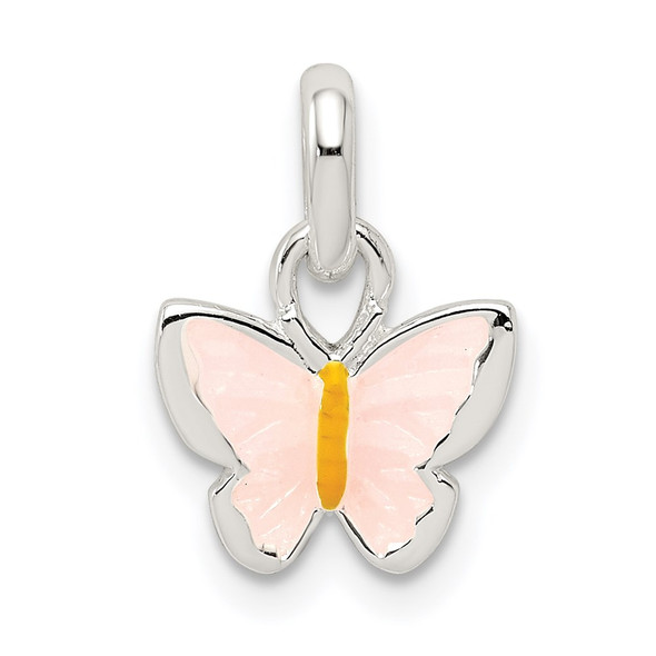 Sterling Silver Children's Pink/Yellow Enameled Butterfly Pendant