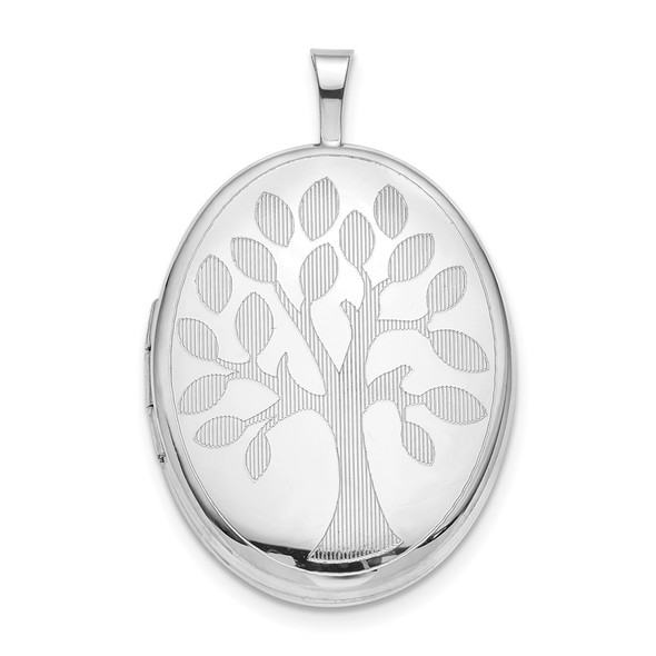 Rhodium-Plated Sterling Silver 20mm Tree Oval Locket Pendant