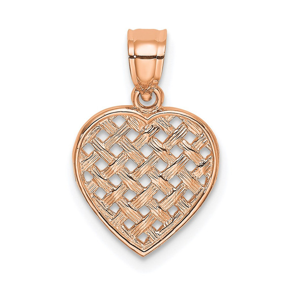 14k Rose Gold Polished Cut-Out and Textured Woven Heart Pendant