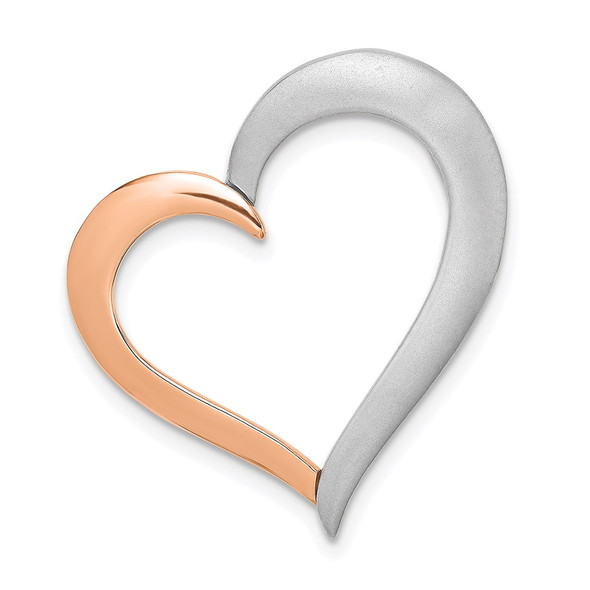 14k White and Rose Gold Polished and Satin Heart Slide Pendant