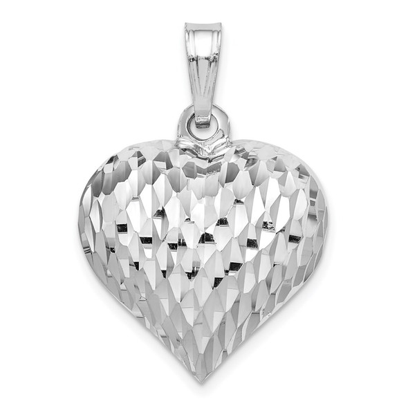 Sterling Silver Rhodium-plated Polished & Diamond-cut Heart Pendant