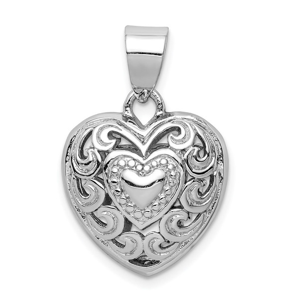 Sterling Silver Rhodium-plated Cut-out Heart Swirl Pendant