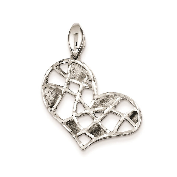Sterling Silver Brushed and Diamond-cut Heart Pendant