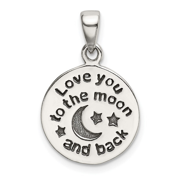 Sterling Silver Love You To The Moon Antiqued Star and Moon Pendant