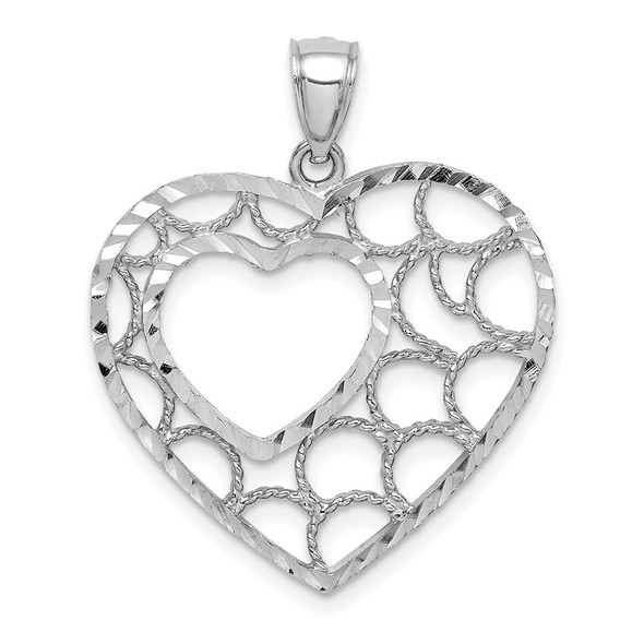 14K White Gold Diamond-cut Heart Pendant