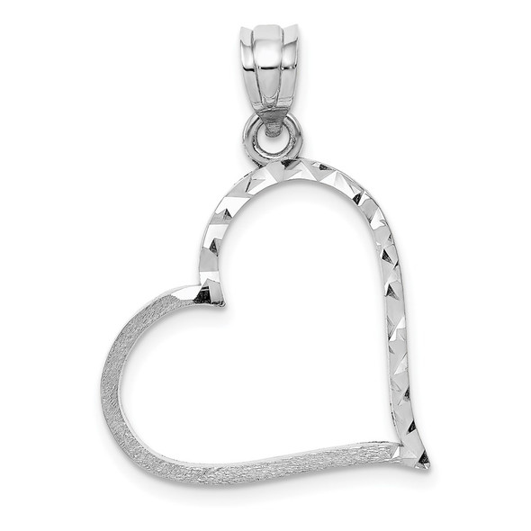 14k White Gold Solid Satin Diamond-Cut Small Reversible Heart Pendant