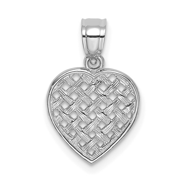 14k White Gold Cut-Out and Textured Woven Heart Pendant