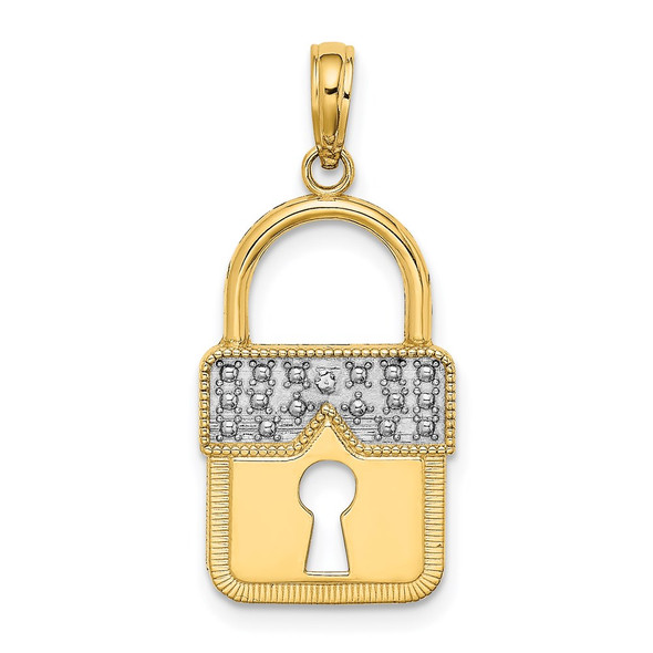 14k Yellow Gold w/Rhodium Lock Pendant