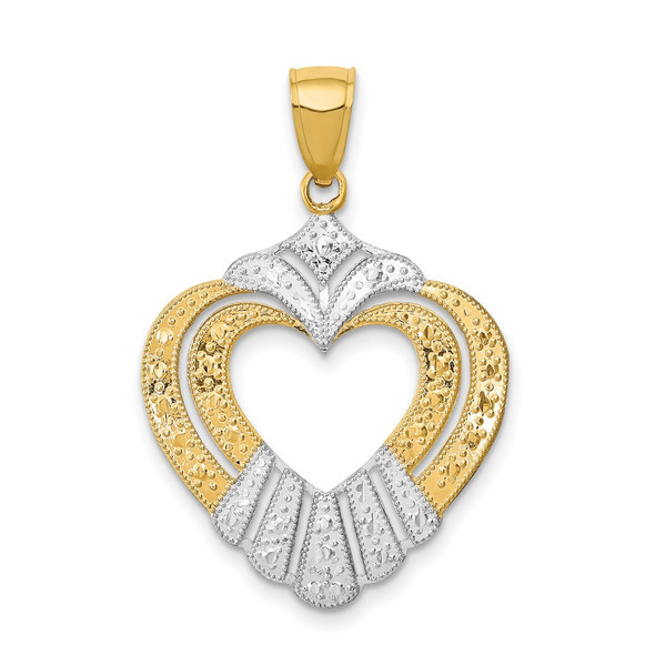 14k Yellow Gold w/Rhodium-Plated Cut-Out Heart Pendant