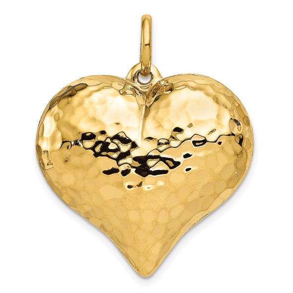 14k Yellow Gold Polished and Hammered 3-D Heart Pendant