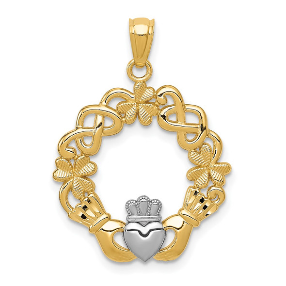 14k Yellow Gold Rhodium Claddagh Pendant C3036