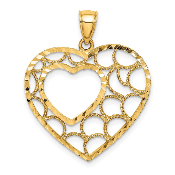 14k Yellow Gold Diamond-Cut Heart Pendant