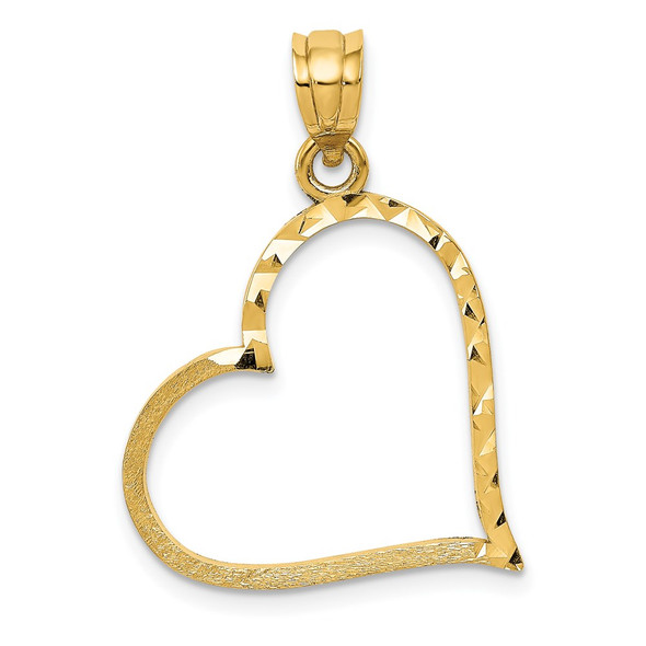 14k Yellow Gold Solid Satin Diamond-Cut Small Reversible Heart Pendant