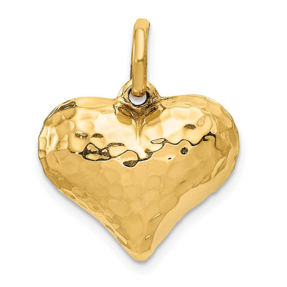 14k Yellow Gold Polished and Hammered 3-D Heart Pendant S1450