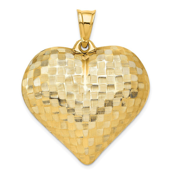 14k Yellow Gold Polished Basket Weave Pattern 3-D Heart Pendant K5148