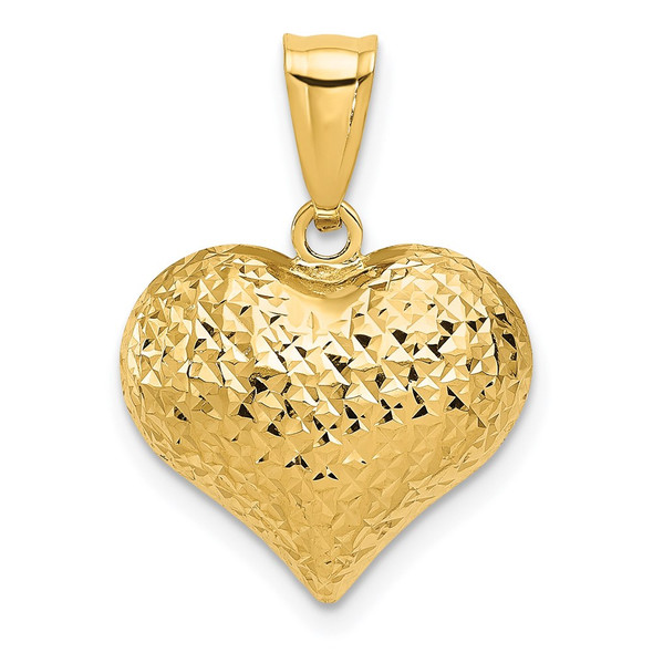 14k Yellow Gold Polished Diamond-Cut Puffed Heart Pendant