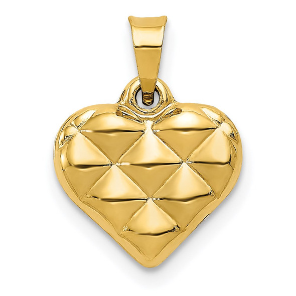 14k Yellow Gold Polished and Textured 3-D Heart Pendant