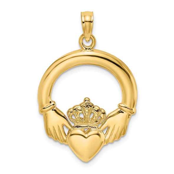 14k Yellow Gold Polished Large Claddagh Heart Pendant