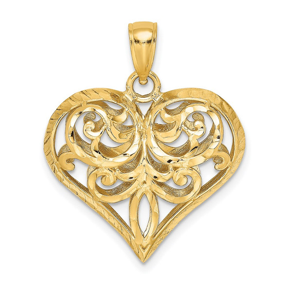 14k Yellow Gold 3-D Diamond-Cut Heart Pendant
