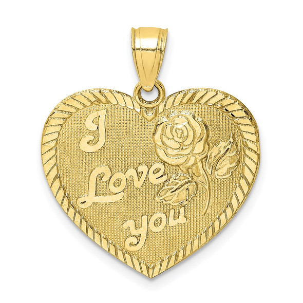 10k Yellow Gold Diamond-Cut I Love You Heart Pendant