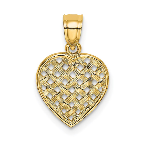 14k Yellow Gold Cut-Out and Textured Woven Heart Pendant