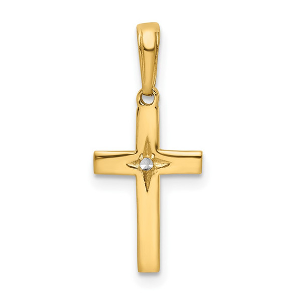14k Yellow Gold w/Rhodium Diamond-cut Cross Pendant K9796
