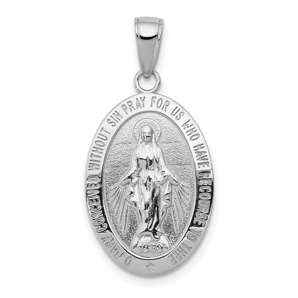 14k White Gold White Miraculous Medal Pendant