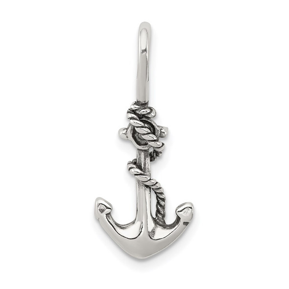 Sterling Silver Antiqued Anchor and Rope Pendant QC4970