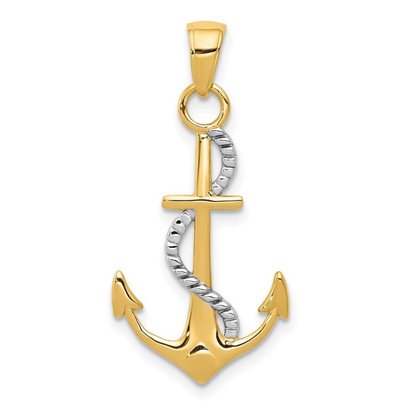 14k Yellow and White Gold Polished Anchor w/ Rope Pendant