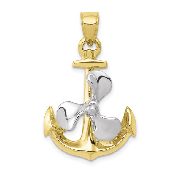 10k Two-tone Gold 3-D Anchor w/Moveable Propeller Pendant