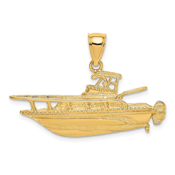 14k Yellow Gold 2-D Fishing Boat Pendant