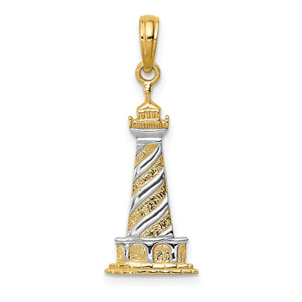 Mens 14k Yellow Gold And Rhodium Cape Hatters Lighthouse Pendant