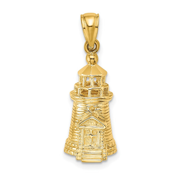 14k Yellow Gold 3-D Brant Point Lighthouse Nantucket Harbor, MA Pendant K7842