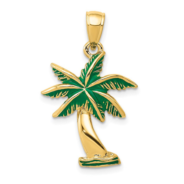 14k Yellow Gold Enameled Palm Tree Pendant K2893