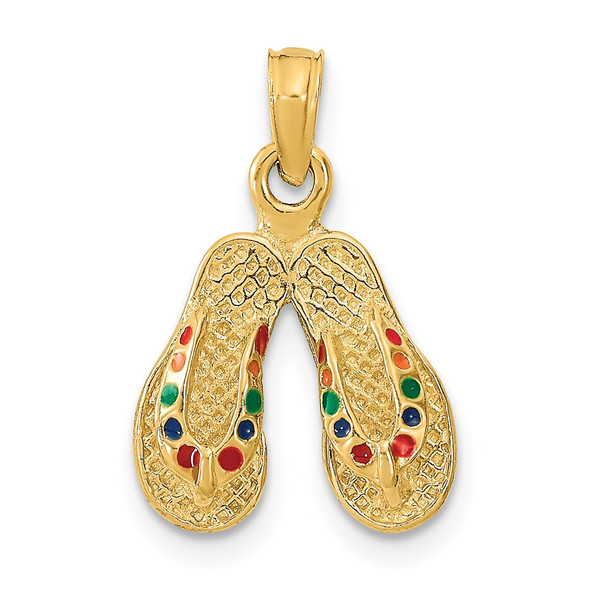 14k Yellow Gold w/Multi-Color Enamel Double Flip-Flop Pendant