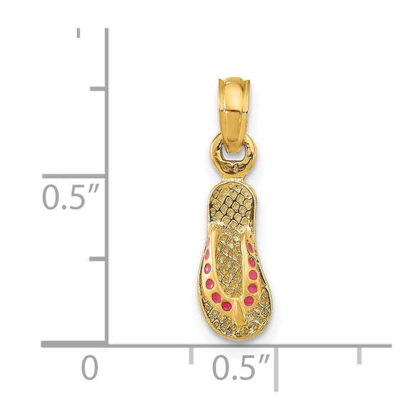 14k Yellow Gold w/Pink Enamel Single Flip-Flop Pendant