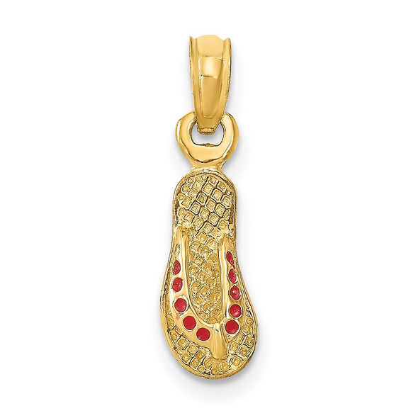 14k Yellow Gold w/Red Enamel Single Flip-Flop Pendant