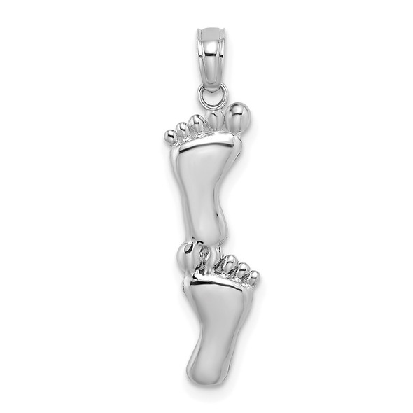 14k White Gold Polished Double Vertical Feet Pendant