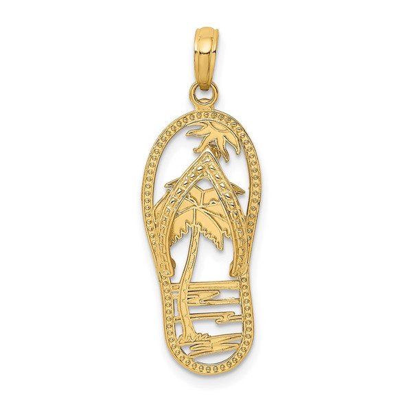 14k Yellow Gold Palm Tree Flip and Flop Pendant