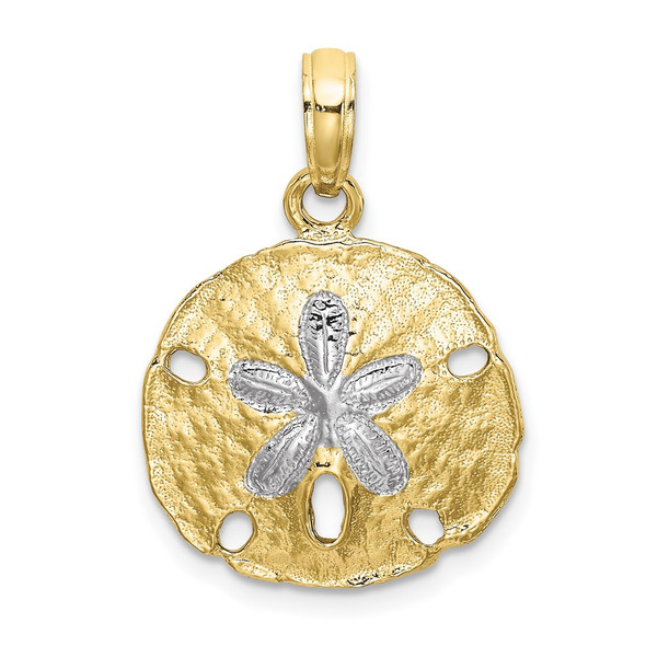 10k Yellow Gold with Rhodium-Plating-Plated and Polished Sand Dollar Pendant