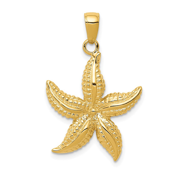 14k Yellow Gold Textured Starfish Pendant