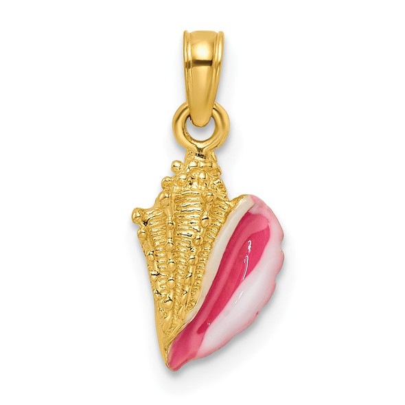 14k Yellow Gold Textured & Enamel Conch Shell Pendant K7093