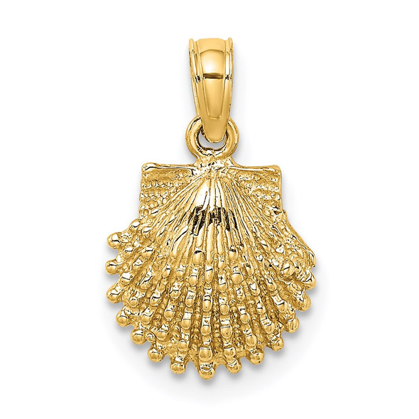 14k Yellow Gold 2-D Beaded Scallop Shell Pendant K7656