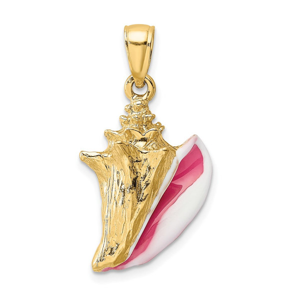 14k Yellow Gold 3-D Enamel Conch Shell Pendant K6654