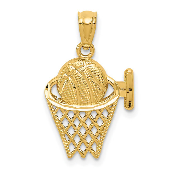 14k Yellow Gold Basketball In The Net Pendant