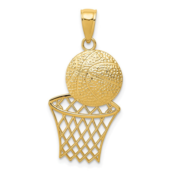 14k Yellow Gold Diamond-cut Basketball and Net Pendant