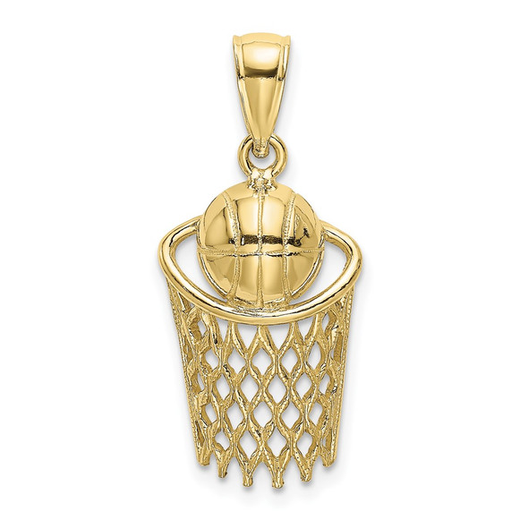 10k Yellow Gold Polished Basketball and Net Pendant