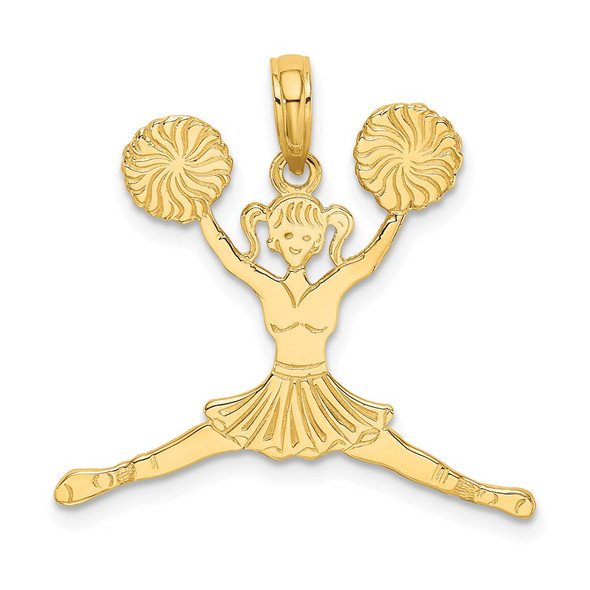 14k Yellow Gold Cheerleader Jumping with Pom-Poms Pendant C3558